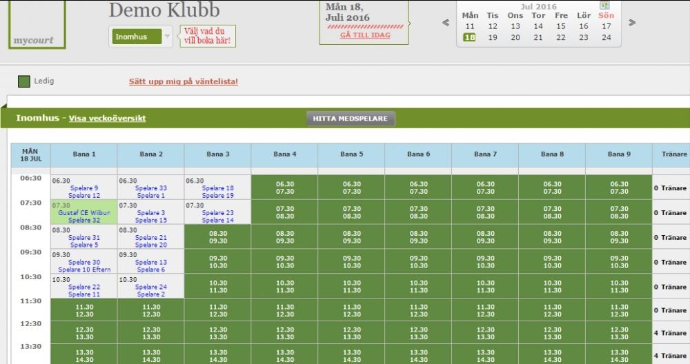 Gruppspel Mycourt Gruppspelsmatcher i bokningsschemat När klubben bokat in alla matcher för nästa spelomgång ser du spelschemat på gruppspelssidan enligt tidigare beskrivning.