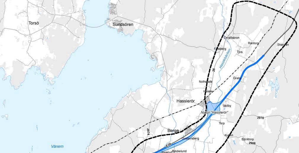 5.4.1. Korridor Blå Korridor Blå sträcker sig från söder om Hindsberg till Tjos i norr med en total längd av 16 000 meter, se bild 5.4.1:1 nedan. Bild 5.4.1:1 Korridor Blå Mellan Hindsberg till