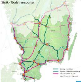 Stråk Ett nät av vägar och järnvägar av särskild betydelse för person- och godstrafik har identifierats med utgångspunkt från ortsstrukturen.