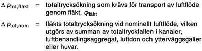 Flöde Beräkning av luftflöde och totaltrycksökning för fläkt Luftflöde genom fläkt, qfläkt beräknas med formeln: qfläkt = qnom + qläck där qnom = nominellt luftflöde qläck = beräknat läckluftsflöde.