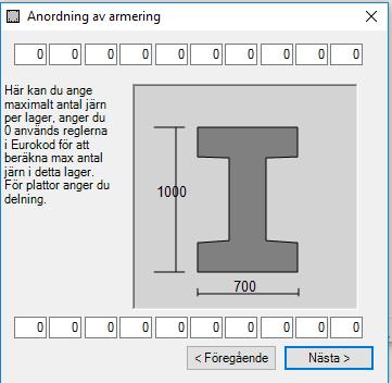 caeec201 Armering Tvärsnitt Sidan 11(14) 3.2.6 Anordning av armering Här anges maximalt antal armeringsjärn per lager.