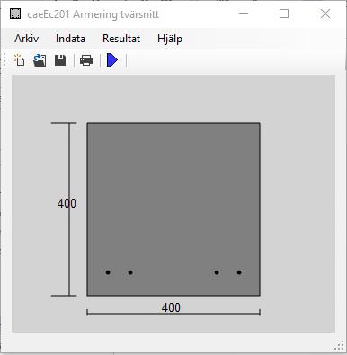 caeec201 Armering Tvärsnitt Sidan 5(14) 3.2 Indata När applikationen startats visas startfönstret (Figur 2). Härifrån börjar inmatningen av indata.
