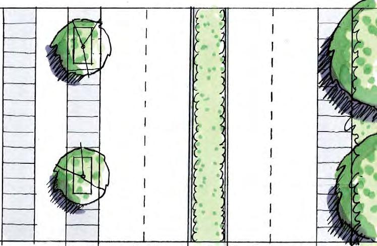 Nya hus/bef. naturmark Cykelbana Träd Körbana Förhöjd mittremsa Körbana Min. 2.5 2.0-2.5 2.5 7.0 3.0 7.0 2.5 Min. 27.0 Bef.