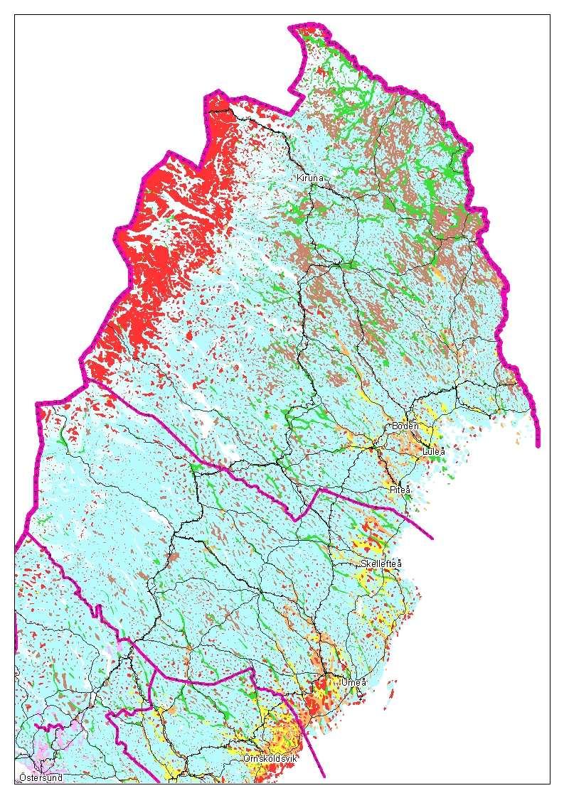 Figur 3-3. Översiktskarta över de geologiska förhållandena i Norrbottens län.
