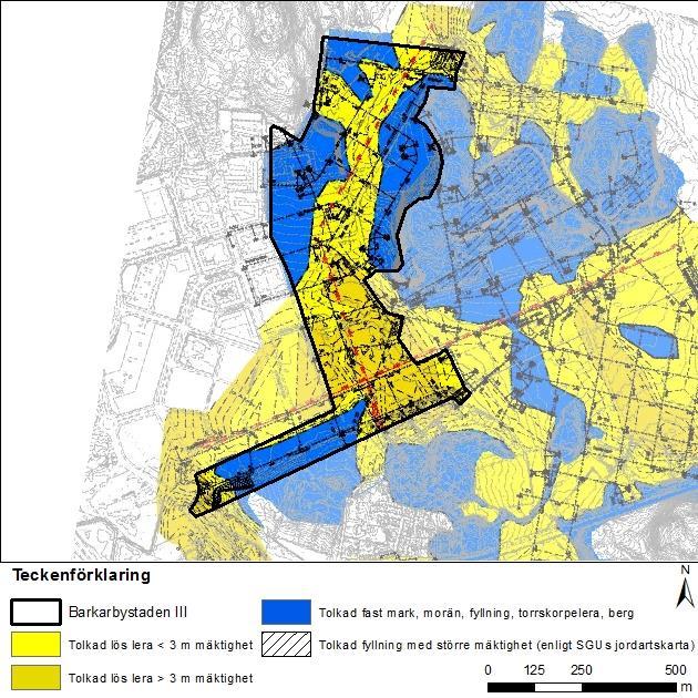 Sid 13 (49) Figur 5. Tolkning av geotekniska undersökningar (Structor Mark, 2017). Detaljplan för Barkarbystaden III markerad med svart linje. 3.2. Recipienterna Dagvatten från Barkarbystaden IIIs ytor kommer att ledas till Kyrkparksdammen och Bällstaån.