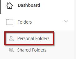 5. Klicka på Personal Folders för att öppna din egen mapp. 6. Från början är din personliga Sharefile-folder tom.