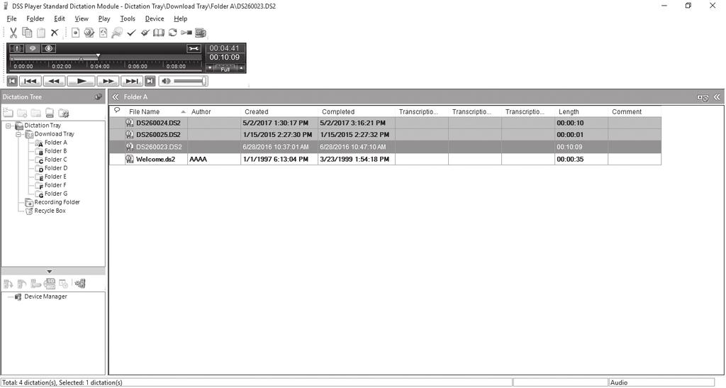 Programvaran DSS Player Hantera filer på din dator DSS Player är en programvara som ger grundläggande arbetsflödesfunktion för diktering för enskilda användare.