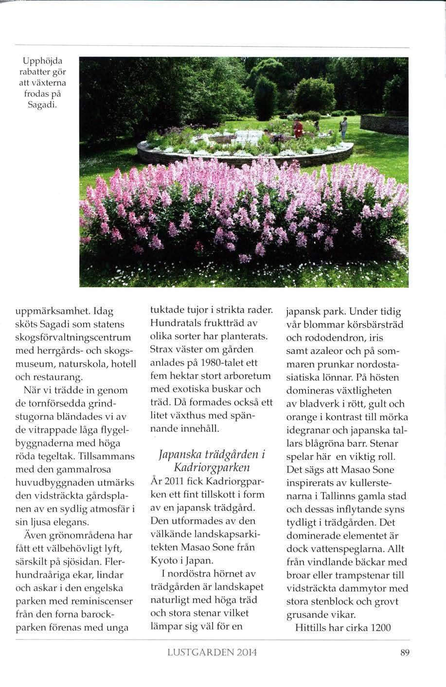Upphöjda rabatter gör att växterna frodas på Sagadi. uppmärksamhet. Idag sköts Sagadi som statens skogsförvaltningscentrum med herrgå rds- och skogsmuseum, naturskola, hotell och restaurang.