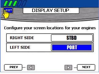 Avsnitt 2 - Inställning och klibrering OBS! Skärmen "DISPLAY SETUP" som viss är för två motorer. Användning v tre eller fyr motorer visr tre rutor.
