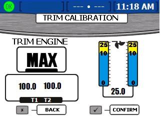Avsnitt 2 - Inställning och klibrering 6. När rutn "TRIM ENGINE" uppmnr dig tt trimm "MAX" (mximlt), trimmr du upp ll motorer eller drev till trilerläget. Dett visr trim-inställningen "25,0".