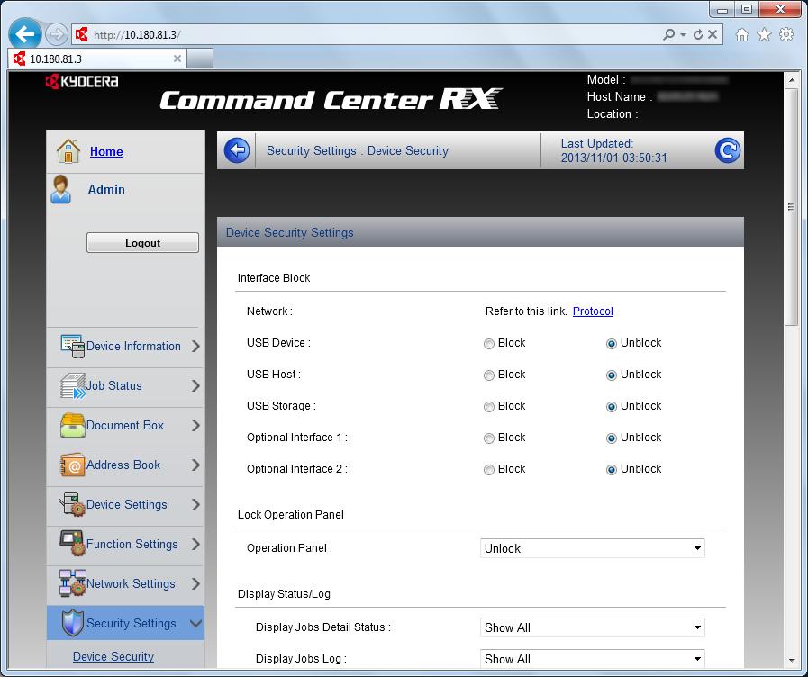 Installera och ställa in maskinen > Command Center RX Ändra säkerhetsinställningar 1 Visa skärmen. 1 Starta webbläsaren.