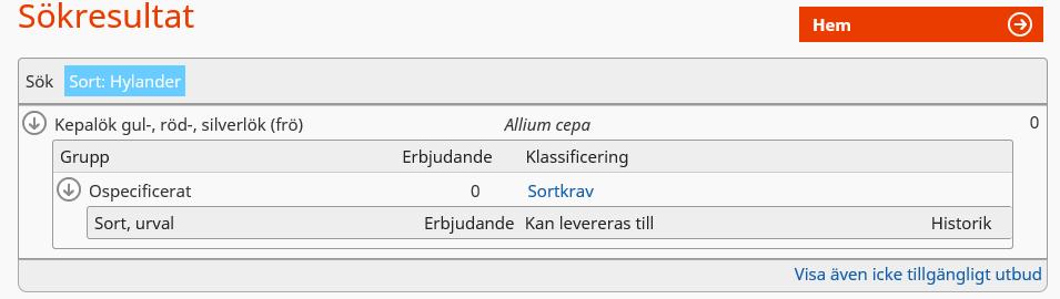 Ej tillgängliga sorter För varje sort går det att se i historiken när en sort har varit tillgänglig för odlarna i databasen.