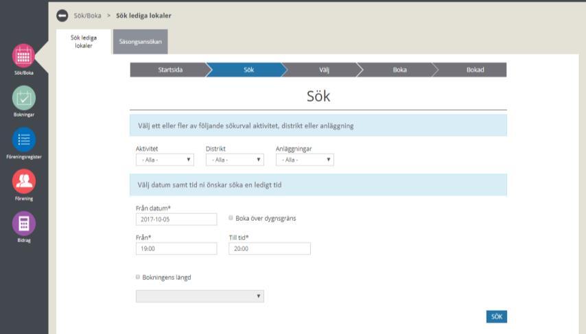 Sök och boka enstaka tid 2(7) 1.2 Sök urval 3. Välj Sök enstaka tid Sökurval: Aktivitet- Klicka på pilen i slutet av fältet, en lista med valbara aktiviteter visas.