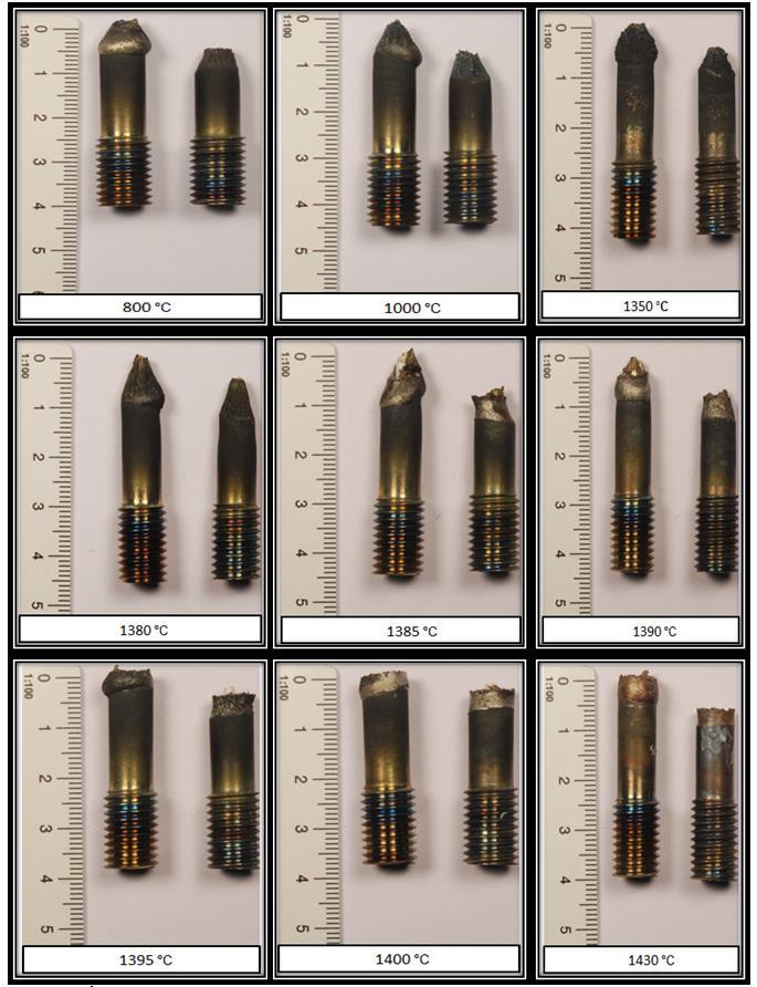 Provstavarna av SAF 2205 som varmdrogs vid olika testtemperaturer kan ses i Figur 95.