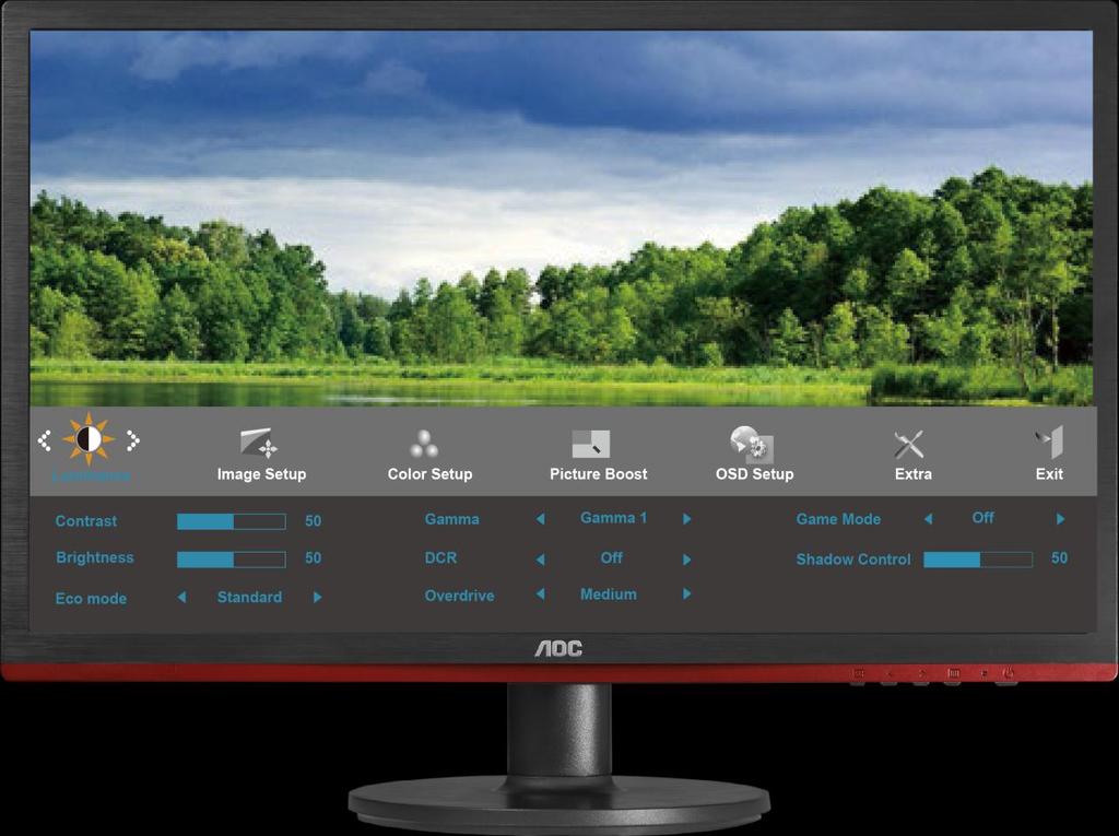 OSD-inställning Enkla och grundläggande instruktioner för kontrollknapparna. 1) Tryck på -button (MENU-knappen) (meny) för att aktivera OSD-fönstret.