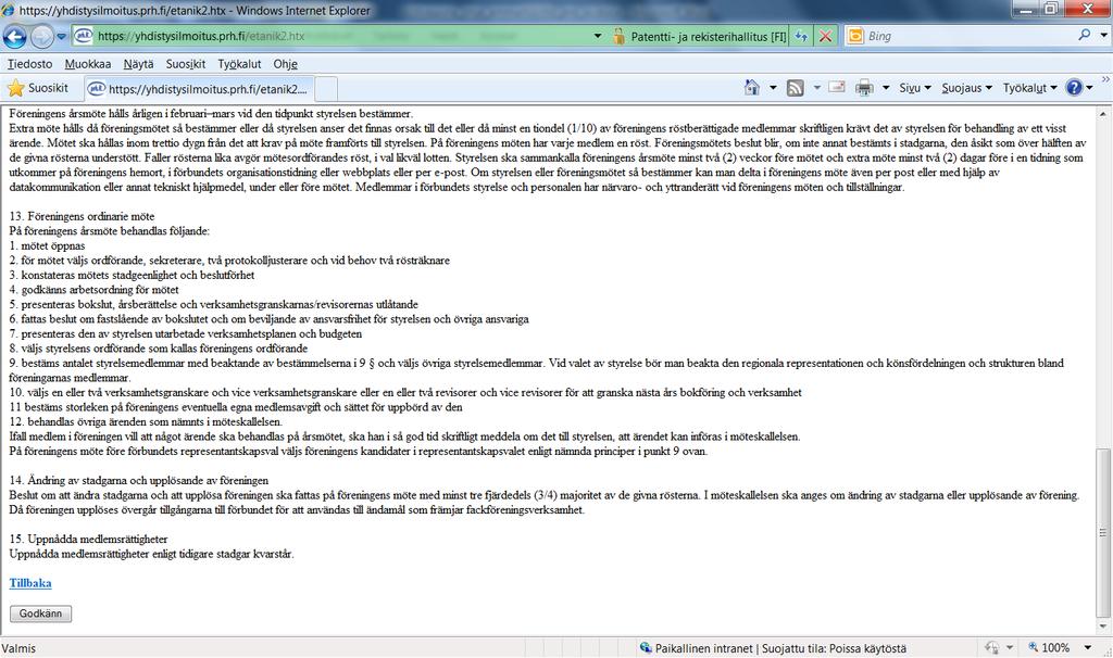 6. Du kan fylla i andra punkter i anmälan i förhandsvisningen av stadgarna - klicka på Förhandsvisa.