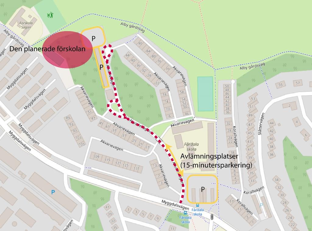 4 3. Nulägesanalys Området är planerat med s.k. trafikseparering där de olika trafikslagen är hänvisade till olika trafikstråk. Fotgängare och cyklister för sig, och bilister och bussar för sig.