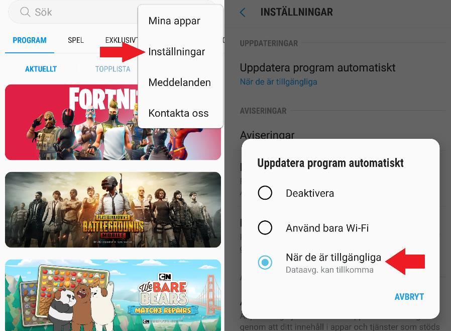 För en Samsung telefon kommer appar också från Galaxy apps, det lönar sig att ställa in automatisk uppdatering även här: 4.