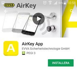 Installera AirKey-appen på din smarttelefon (finns i Google Play Store/Apple App Store) För att smarttelefonen ska kunna registreras måste du först godkänna