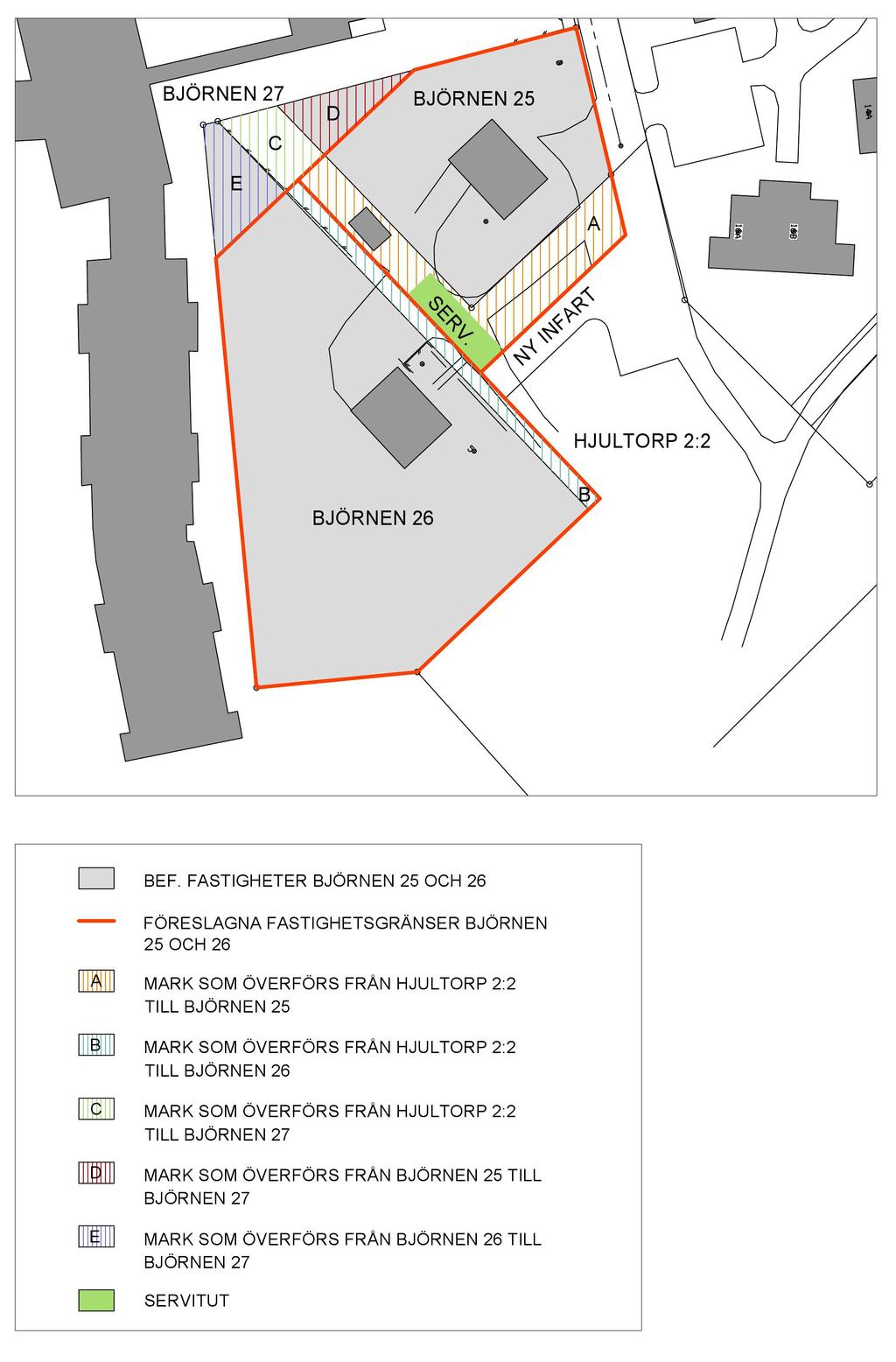 Servitut Officialservitutet 15-KUL-384 till förmån för Björnen 26 får ny placering och utsträckning och belastar efter fastighetsreglering Björnen 25.