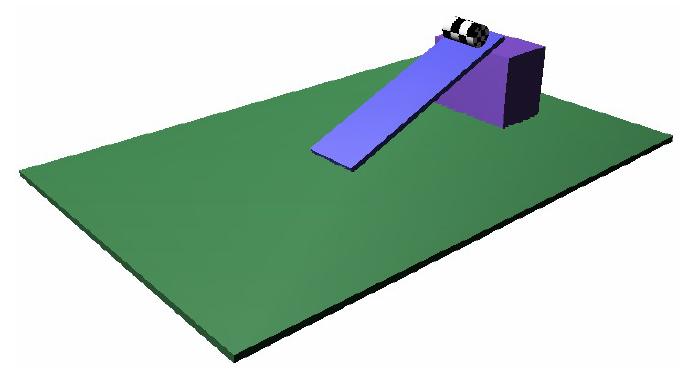 Figure 1: En enkel scen för animering. Vi skall nu animera scenen. Nedan ges i stort sett ett facit till hur du gör, men koppla inte ur hjärnan och följ anvisningarna blint.