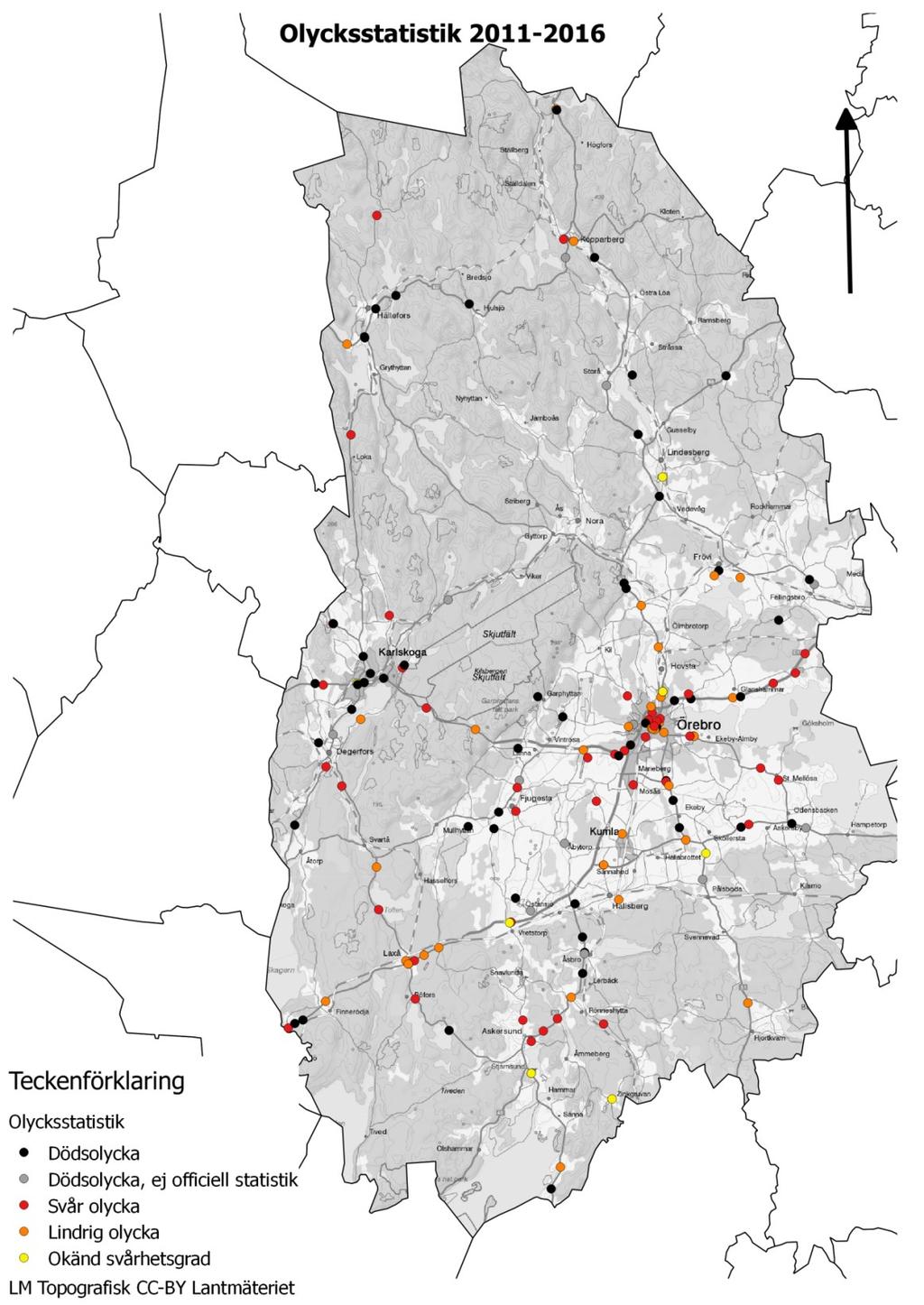 Degerfors och Karlskoga kommun har flest omkomna/allvarligt skadade på det kommunala vägnätet, mätt per 100 000 invånare (figur 7).