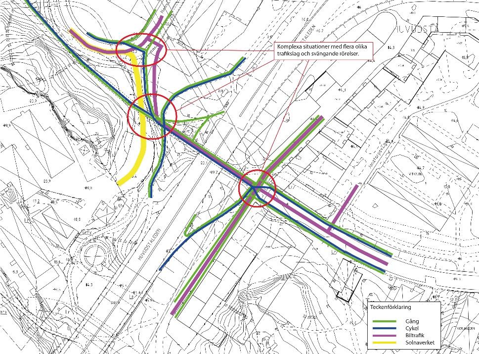 2018-01-19 5 (9) Passagen under Huvudstaleden är trång vilket medför att cykel skulle behöva köra i blandtrafik och anslutningarna till stråken längs med Huvudstaleden blir mycket dåliga.