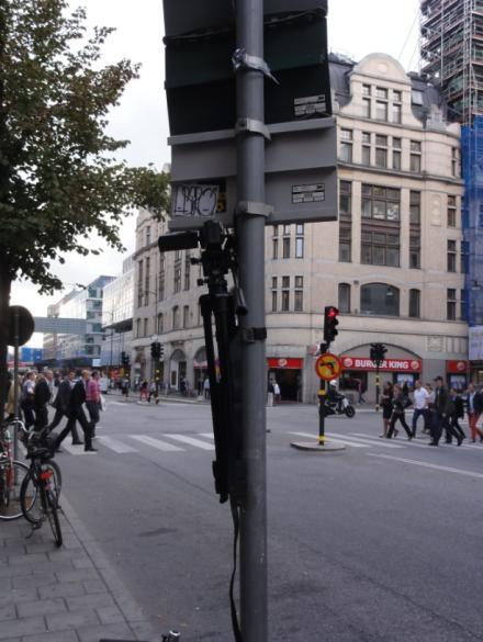 Figur 16 Röd prick markerar kameraposition och vilket område som fångades upp i videoinspelningen.