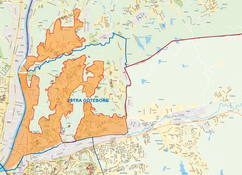 OBS: de orangemarkerade områden på kartan ingår INTE i