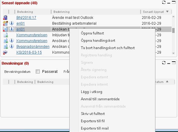 Pågående är en av boxarna på startsidan. Här visas användarens pågående arbete.