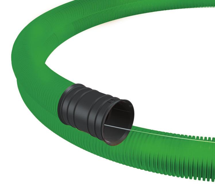 TERANA FLEX dubbelväggiga korrugerade kabelrör i rulle med draglina Detta halogenfria kabelrör är tillverkat av polyeten, PE, och levereras i rullar med medföljande koppling som standard.