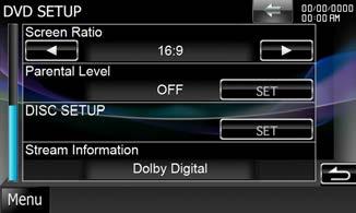 DVD, VCD DVD-inställning Du kan ställa in funktionerna för att spela upp DVD-skivor. Varje åtgärd i det här avsnittet kan startas f från skärmen Top Menu.
