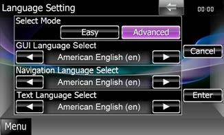 2 Följ instruktionerna på skärmen och tryck i mitten av varje. Select Mode Väljer läget för val av språk. Easy (standard): Väljer ett språk på enkelt sätt.