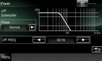 Ljudkontroll Inställning av crossover-nätverk Du kan ställa in en crossoverfrekvens för högtalarna. 1 Tryck på en högtalare i skärmen Speaker Select för att ställa in crossover 2 Tryck på [X over].