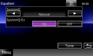 Ljudkontroll Equalizerkontroll Du kan justera equalizern genom att välja den optimerade inställningen för varje kategori. Kontrollera equalizern manuellt 1 Tryck på [Tone] på skärmen Equalizer.