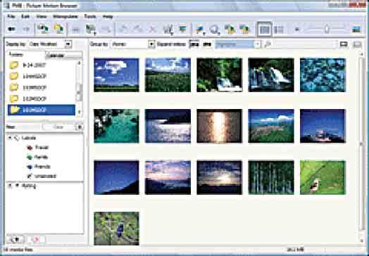 Kopiera bilder till datorn med hjälp av Picture Motion Browser Titta på bilder på datorn När importen är färdig startar Picture Motion Browser. Miniatyrbilder för de importerade bilderna visas.