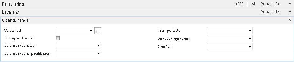 Leveransadress Leveransadress 2 Leveranspostnrkod Leveransort Leveranskontaktperson Lagerställekod Utleveransvillkorskod Förväntat inleveransdatum Använd fältet om du vill att artiklarna ska