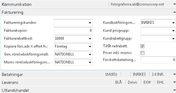 Nr Namn Adress Postnr Ort Telefonnr Säljarkod Spärrad Om det finns en nr-serie med automatisk tilldelning erhålls automatiskt ett nr när man trycker Enter i fältet.