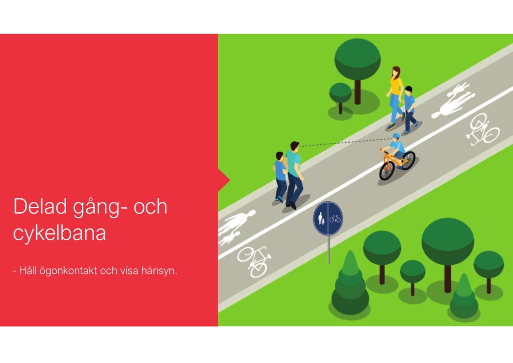 Bild 10. Delad gång- och cykelbana Är banan delad så följ skyltningen. Cykla till höger och gå till vänster om linjen.