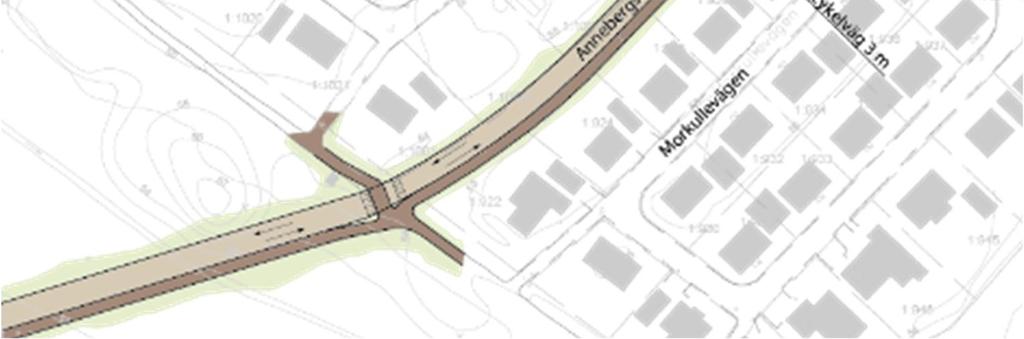 4 ALTERNATIV 4 GÅNG OCH CYKEL VIA DUBBELRIKTAD KÖRBANA ANNEBERGSVÄGEN Beskrivning av Alternativ 4 Annebergsvägen kompletteras med en separat gång- och cykelbana utefter vägens östra sida på samma