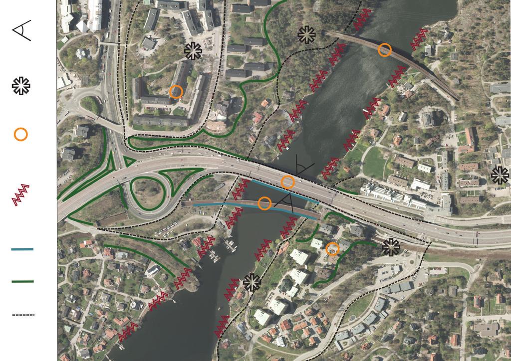 SYMBOLER Parkområde Bergshamra T-bana Utblick Målpunkt Landmärke Sjukhusområde