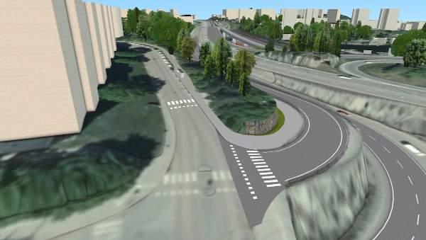 4 Förslag Gestaltningen för förslaget omfattar två delar. Den nya rampen upp till Björnstigen och en ny gång- och cykelbro med omkringliggande ytor.