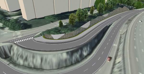I framtiden kommer även busstrafik ledas upp denna väg vilket leder till att befintlig ramp måste breddas. Detta innebär att en ny bergskärning kommer att krävas.