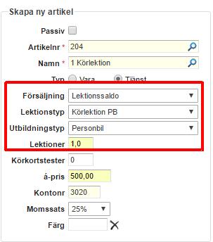 Tänk nog igenom vilka sorters lektionssaldo ni ska använda er av. Har ni utbildningar för flera sorters behörigheter så behöver ni kanske utbildningens namn.