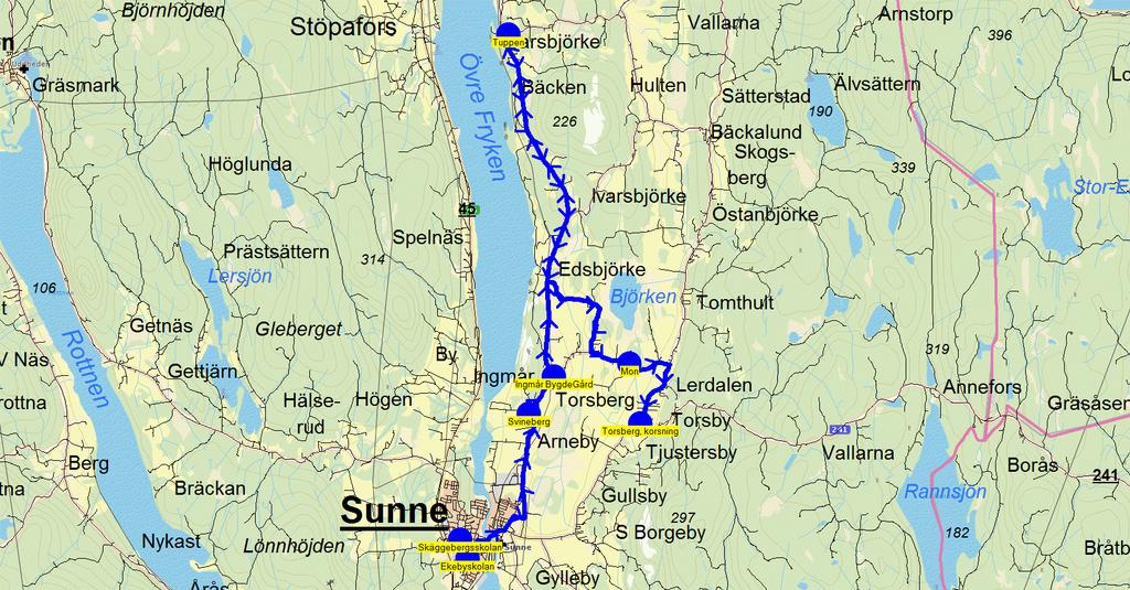 2015-08-18 10:35:38 Karta för Tur F9932 Entreprenör FB/Jönssonbuss Fordon 666 Skolbuss 6 Sunne F9932 12.15 13.