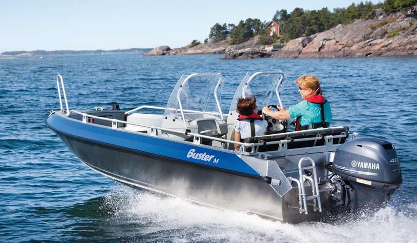 Buster M Allroundfavorit i ny tappning. Längd 4,60 m Bredd 1,86 m Rek. motoreffekt 30 40 hk Antal passagerare 5 Buster M är favoriten bland båtfolket år efter år.