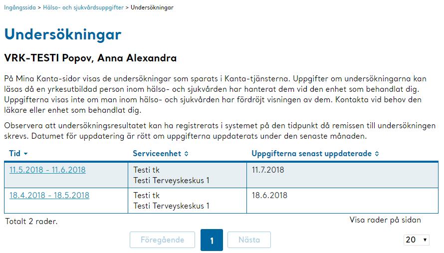 Undersökningar 2/2 Även undersökningar visas som hänförda till en