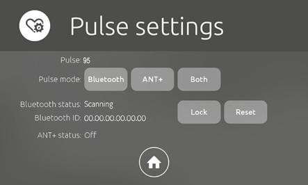 Inställningar puls Här väljer du vilket pulsstandard du vill att löpbandet ska söka efter, Bluetooth SMART, ANT+ eller båda.