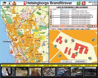 Då ett larm utlöses indikeras läget på kartan samt systemet visar automatiskt information om den aktuella anläggningen. Alla kameror som är intressanta för operatören markeras och livevideo visas.