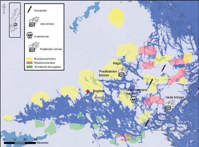 Figur 21:9. Hågaväldets fall. Situationen i Mälardalsområdet under bronsålderns period V-VI, 900-500 f. Kr. inte utesluter utan lika gärna kan förstärka varandra, är möjliga förklaringsgrunder.